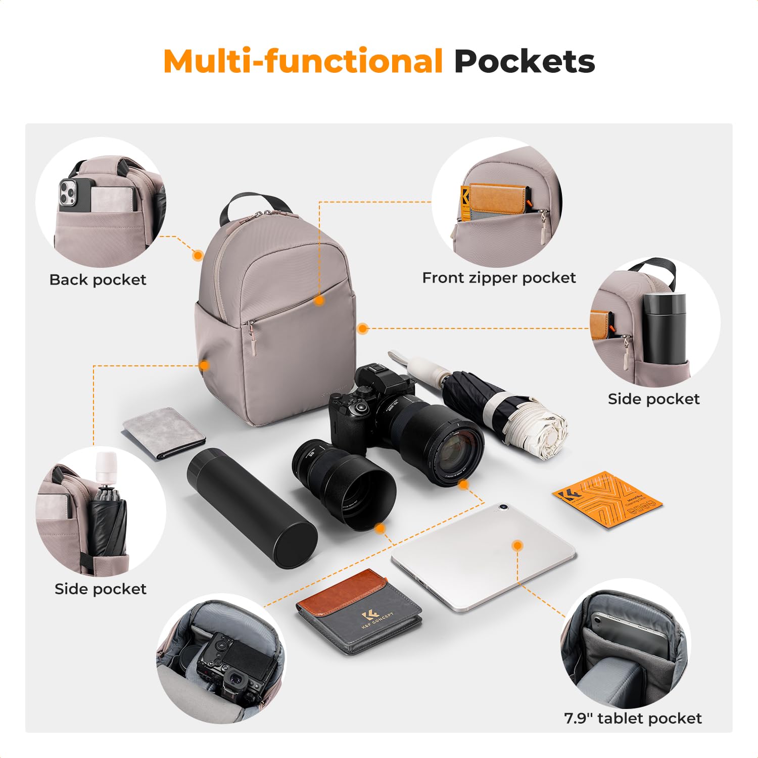 K&F CONCEPT Sac à bandoulière pour Appareil Photo, Sac à Dos Reflex Compact pour Appareil Photo imperméable à l'eau avec bandoulière Large et Ajustable