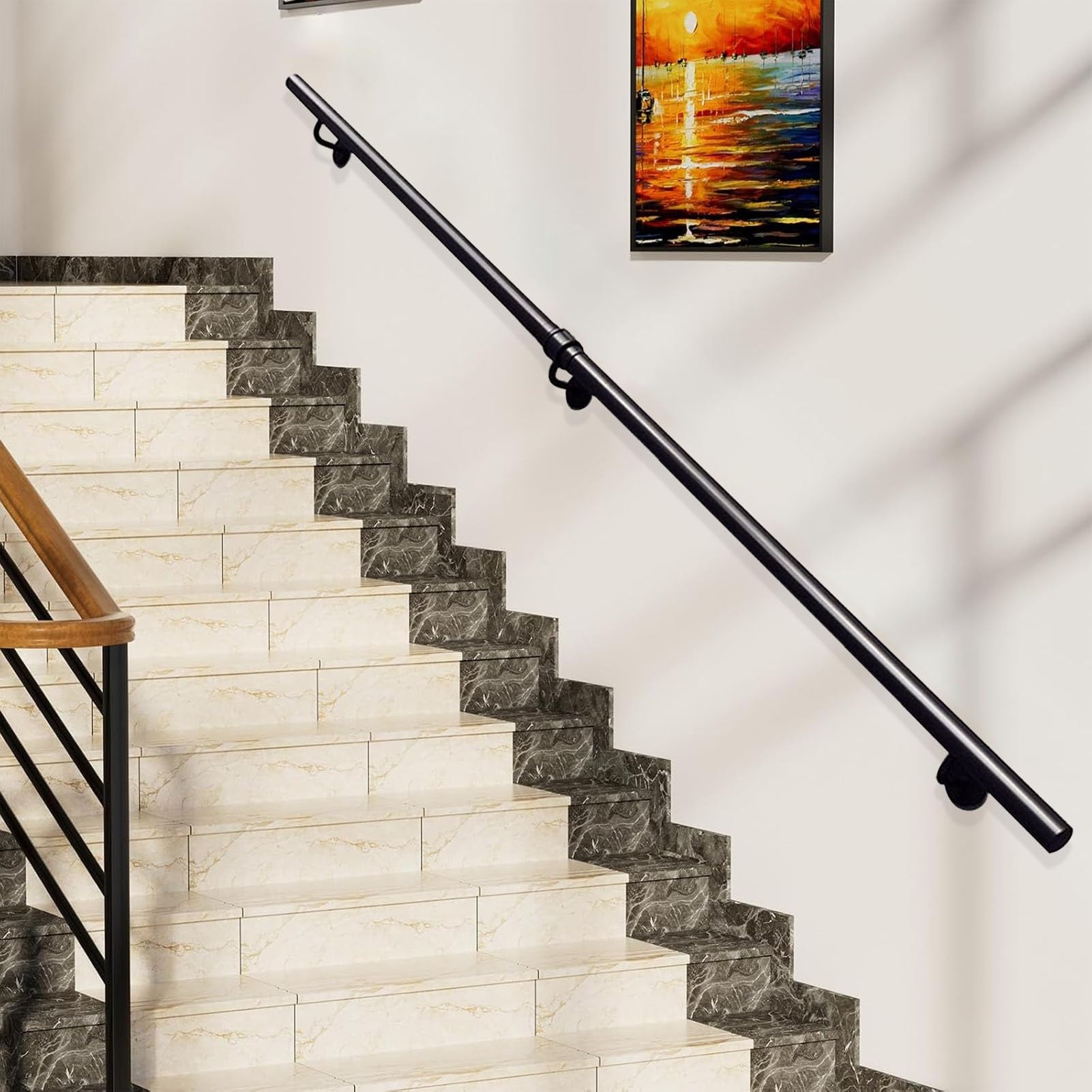 Rampe d'escalier en fer forgé noir de 250 cm pour couloir et villa