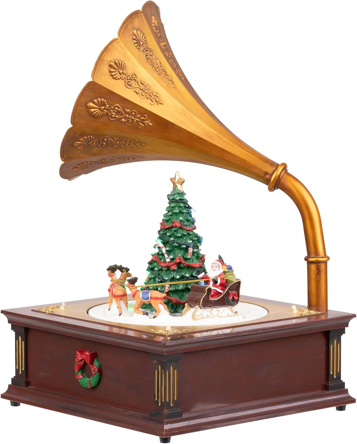 LED Lighted and Musical Gramophone Animated Christmas Decoration - 14"