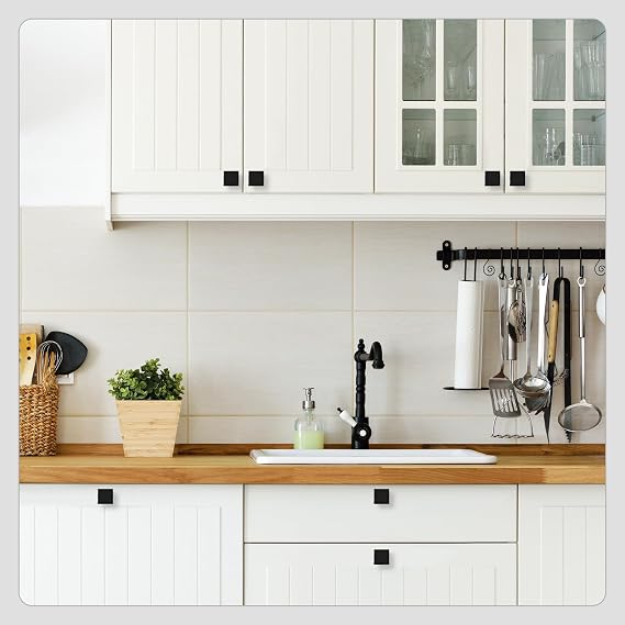 10 Pack Matte Black Kitchen Cabinet Knobs, Kitchen Knobs for Cabinet Dresser Drawer Pull Handles Closet Door Knobs Easy Install Durable Hardware (Square, Black)
