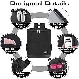 Wolka Insulated Cooler Backpack Small- Leak Proof Backpack Cooler 30 Cans, Waterproof Lightweight Cooler Bag for 12h Hot/Cold Retention - Portable Soft Cooler for Travel, Camping, Beach -Black