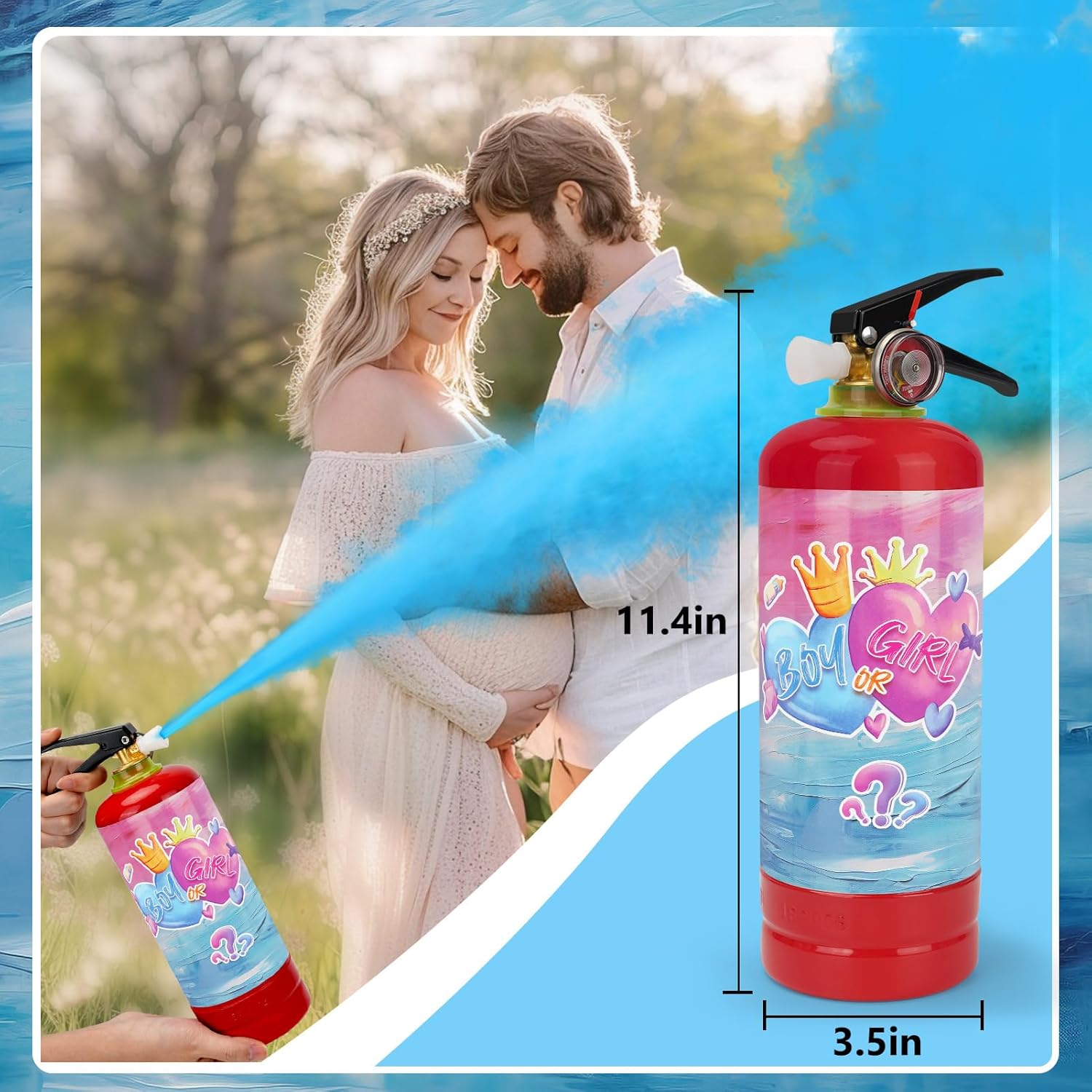 Gender Reveal Fire Extinguisher, 2 Pack Gender Reveal Ideas Gender Reveal Party Decorations Baby Girl Boy Reveal Party Ideas Gender Reveal Decor (Blue, Extra Large)