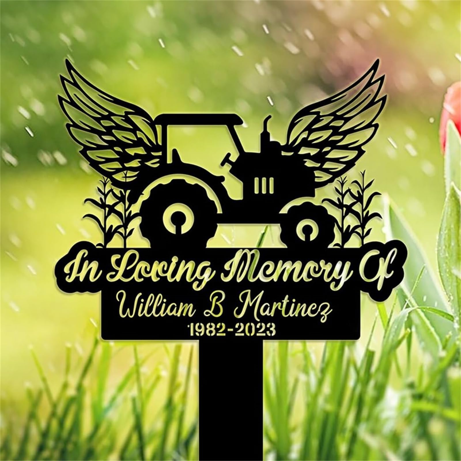 FrAnny Custom Farmer Grave Marker,Tractor Silhouette Memorial Stakes,Decor Gifts for Loss of Loved One,Symbolic Memorial Stakes for Cemetery,Sympathy Gift,Metal Garden/Yard Sign, Black
