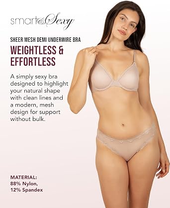 Smart & Sexy Women's Sheer Mesh Demi Underwire Bra - See Through Bras