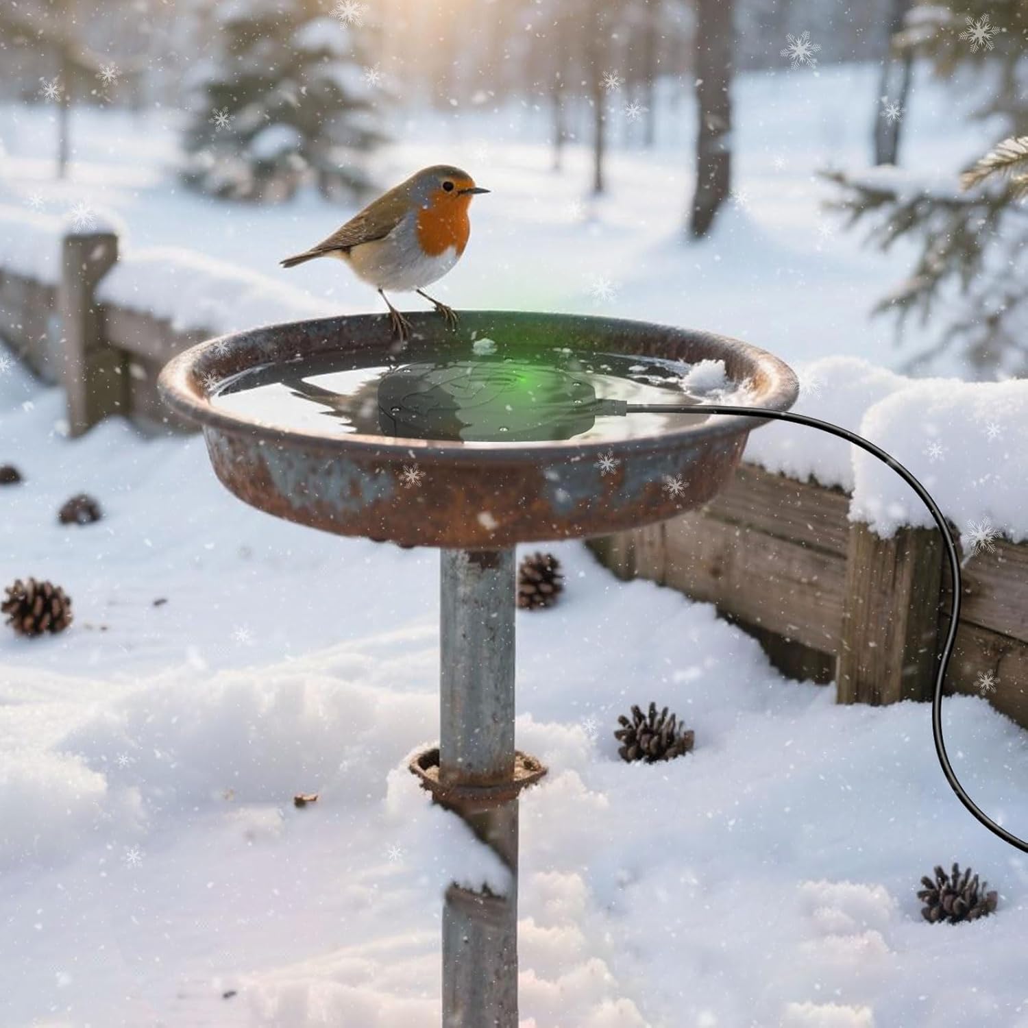 Bird Bath Heater, Upgraded 100W De-Icer Submersible Bird Bath Heaters for Outdoors in Winter, Chicken Water Heater for Winter, Thermostatic Control w/LED Indicator, 5.9 Ft Cord (Black-2Pack)