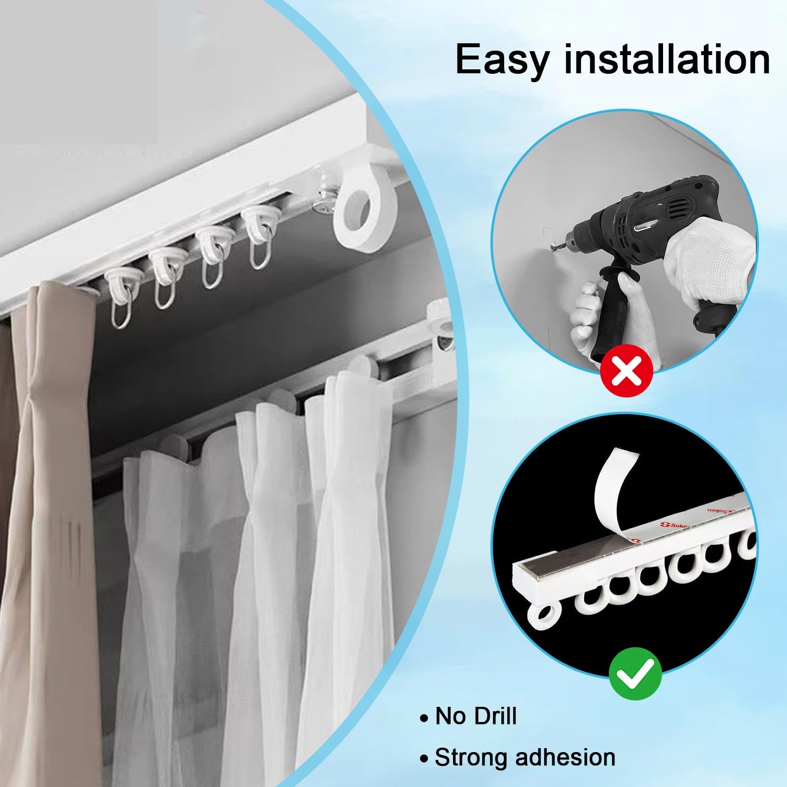 Barre de fixation murale et de plafond autocollante de 4 m pour placard et salle de bain – Sans perçage, installation facile, solution de rangement peu encombrante, longueur réglable de 230 cm / 7.5ft