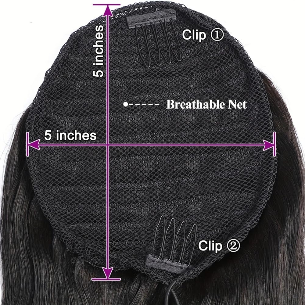Extensión de cola de caballo Extensiones de cola de caballo con cordón de cola de caballo de pelo largo y liso de 10-26 pulgadas Clip de cabello humano brasileño negro Natural en postizos de cola de c