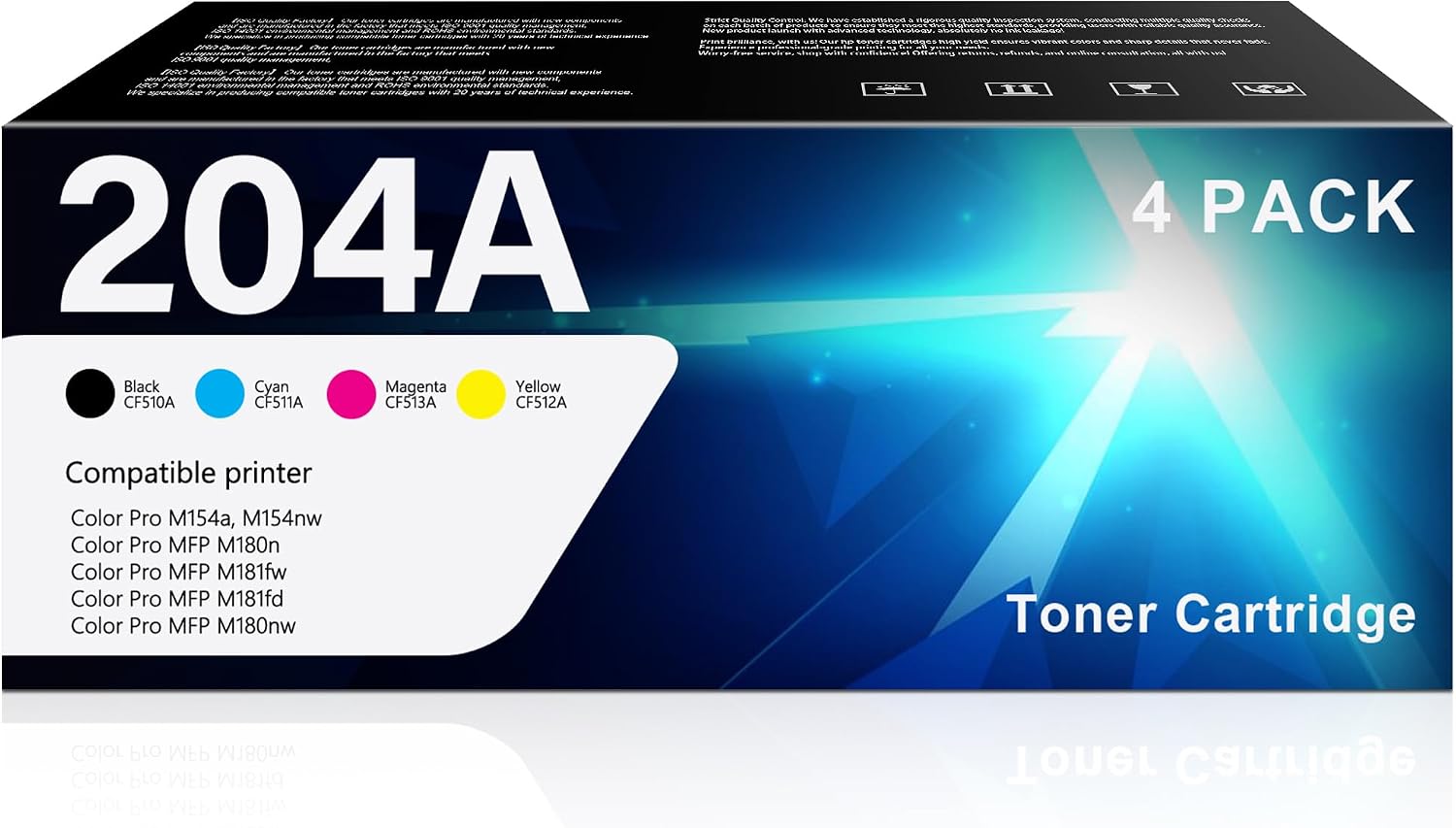 204A Toner Cartridge Set 4-Pack(with Chip) High Yield Replacement for HP 204A CF510A to Use with Color Pro M154a M154nw MFP M180n M181fw M181fd M180nw Printer