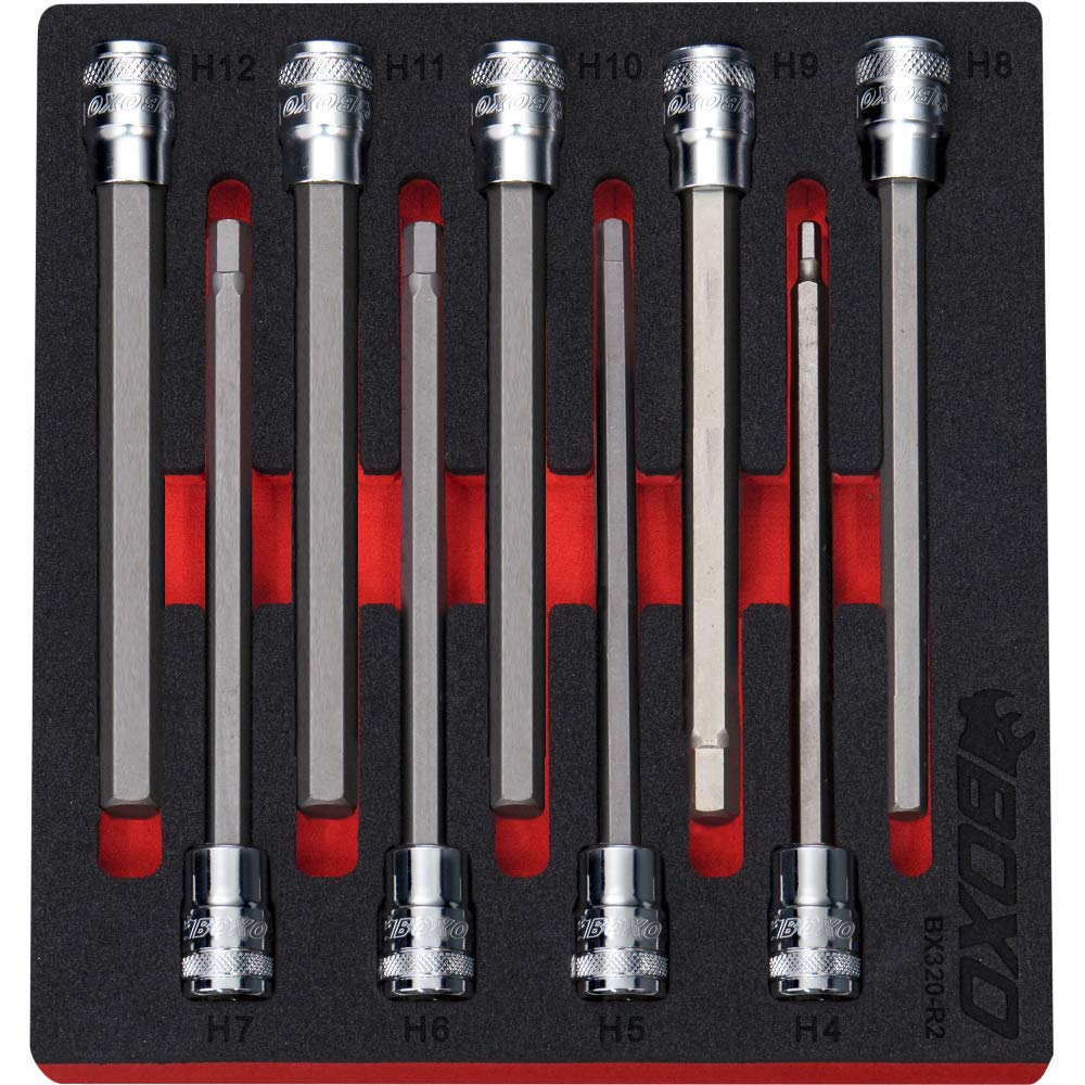 Boxo 3/8" Drive Long Hex Bit Socket Set 4-12Mm 9 Pcs 154Mm Length Bx320-R2