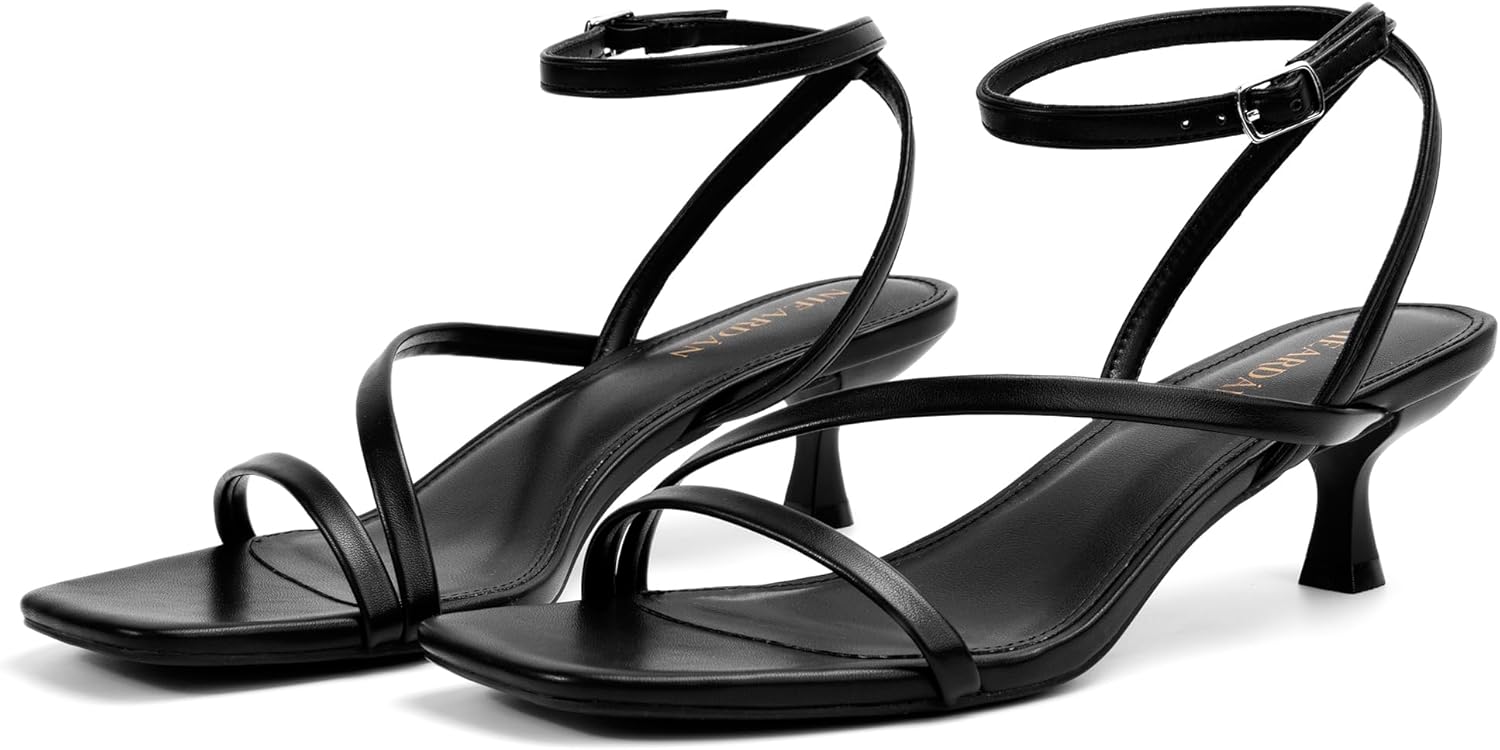 Women's Kitten Heel Sandals Square Open Toe Heels Ankle Buckle Heel Dress Sandals Dress Sandals for Women - Image 4