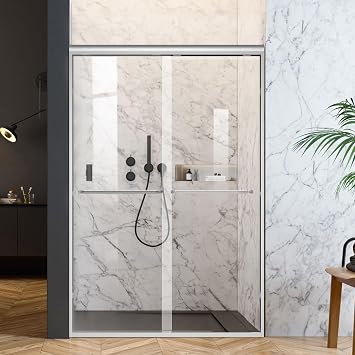 Shower Door 56-60 in. W x 72 in. H Semi-Frameless Double Sliding Glass Shower Door, 1/4" 6mm Clear Tempered Glass, Bypass Shower Enclosure, Brushed Nickel