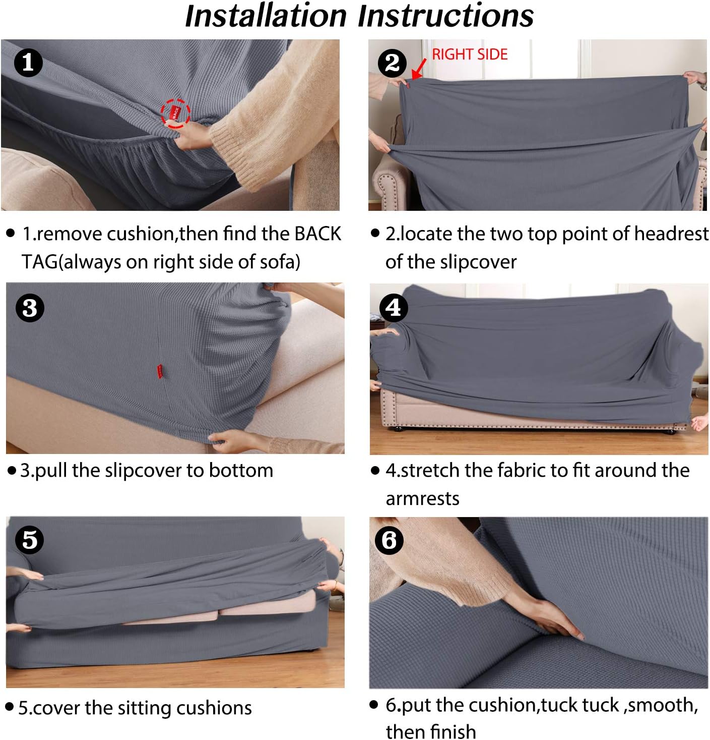 Turquoize Stretch Sofa Slipcover 2 Pieces Sofa Cover Couch Cover for 2 Cushion Couch Washable Furniture Protector Covers with Elastic Bottom Feature Thick Jacquard Fabric (Medium, Grey) : Home & Kitchen