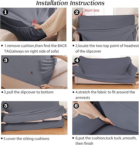 Miniatura 6 de Turquoize - Fundas de sillas de 2 piezas, fundas de sofá, funda de sillón con reposabrazos, protector lavable para sillas, tela jacquard gruesa