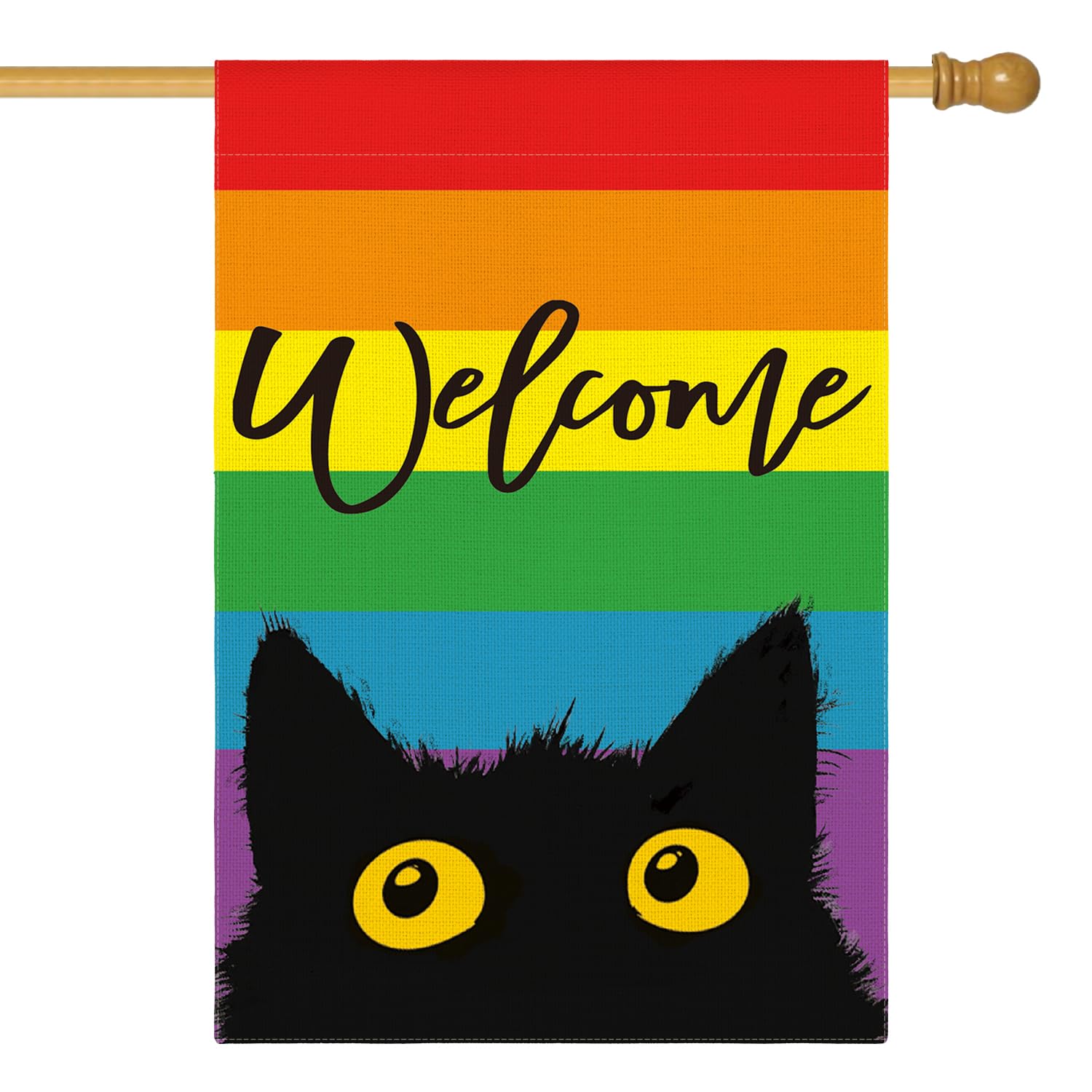 AVOIN colorlife Welcome LGBTQ Pride Parade Rainbow Cat House Flag 28 x 40 Inch Double Sided, LGBTQ Community Gay Lesbian Bisexual Yard Outdoor Decoration