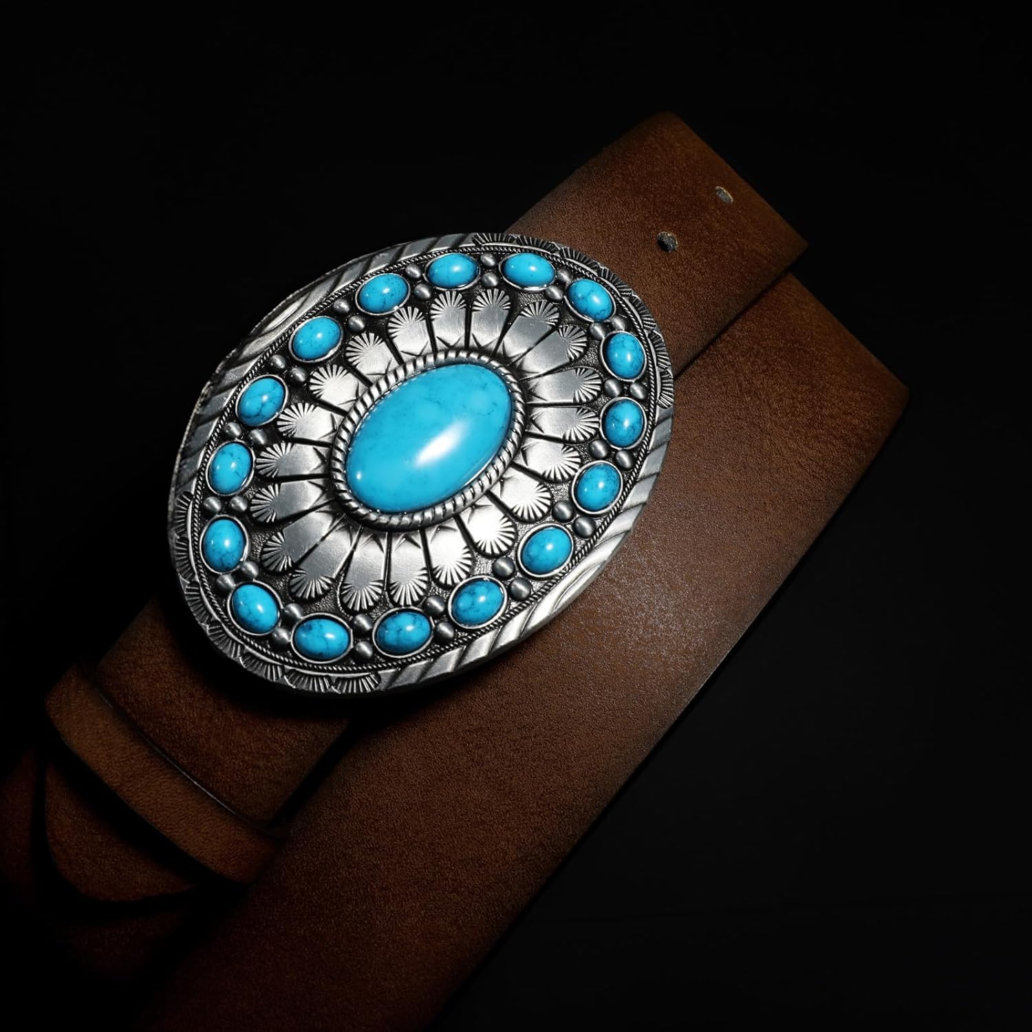 XZQTIVE Women Western Leather Belt Vintage Country Belts For Cowgirl Jeans Dresses Ladies Concho Belt With Turquoise Buckle - Image 4