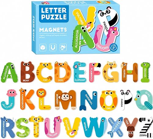 Letter Puzzle Magnets A-Z Animal Alphabet for Kids | 26 Magnetic Letters, Ages 3+