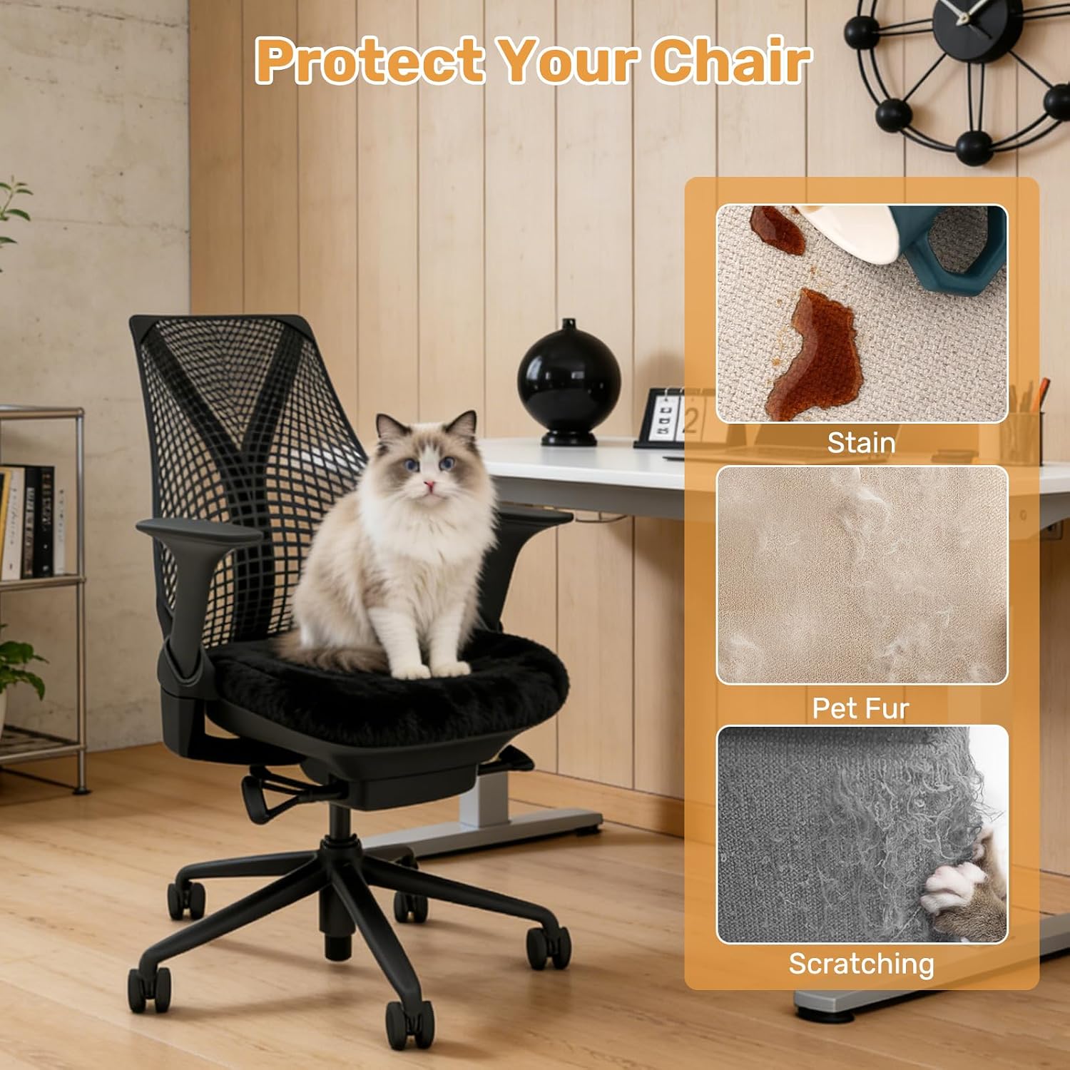Chair Seat Covers for Herman Miller Sayl Office Chair, Crystal Velvet Dustproof and Dirt-Resistant, Office Chair Seat Cover for Herman Miller Sayl Chair（Black）