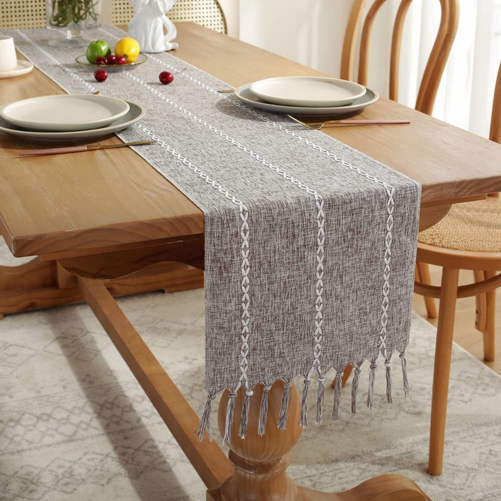 Highdi Chemin De Table Moderne Lavable Chemin De Table Avec Franges Tissé à La Main Décorations De Table Pour Armoires Dîner Cuisine Fête Mariage