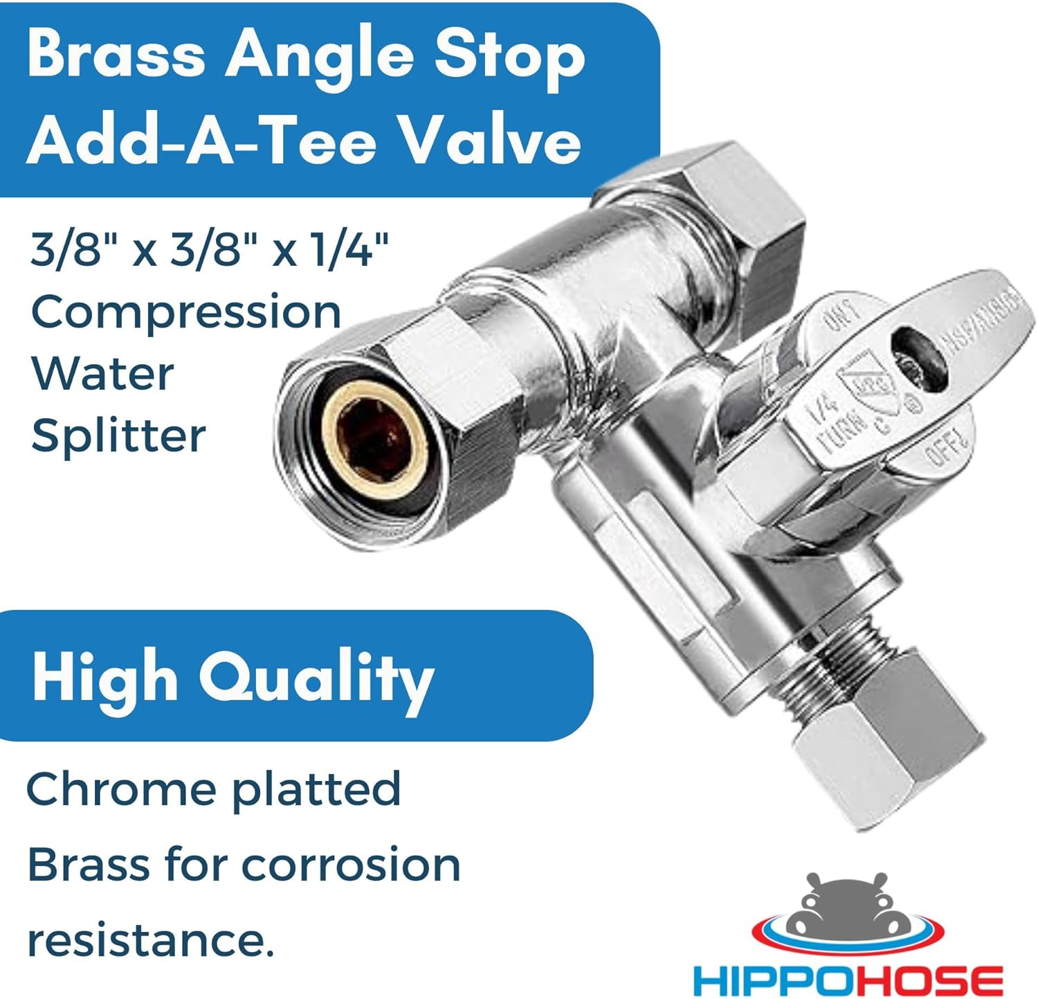 Tee Stop Valve (3/8" x 3/8" x 3/8") - Lead-Free T-Valve for Faucets, Dishwashers, Refrigerators, Icemakers, RO Water Filters, Toilets, Bidets - Threaded 1/4 Turn Brass T-Connector Valves