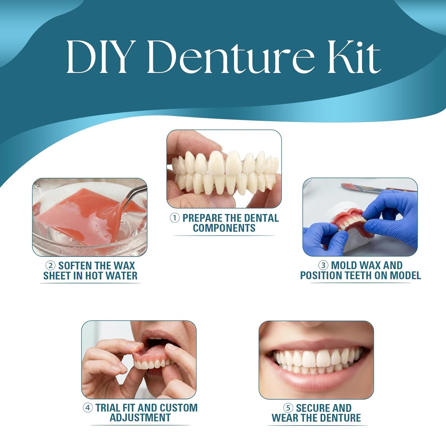 Denture DIY Full Set of Top and Bottom Fake Teeth, Moldable Dentures for Missing Teeth