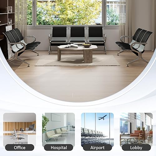 Miniatura 6 de 3-Seat Comfortable Reception Chairs, Waiting Room Bench with Metal Frame, PU Leather Lobby Reception Chairs with Armrests for Bank, Office, Airport