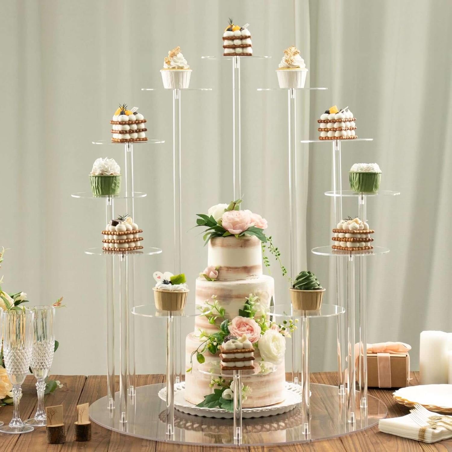 Efavormart 29" Tall 12-Arm Tiered Clear Acrylic Dessert Display Stand, Multi-Layer Round Tray Cupcake Serving Rack