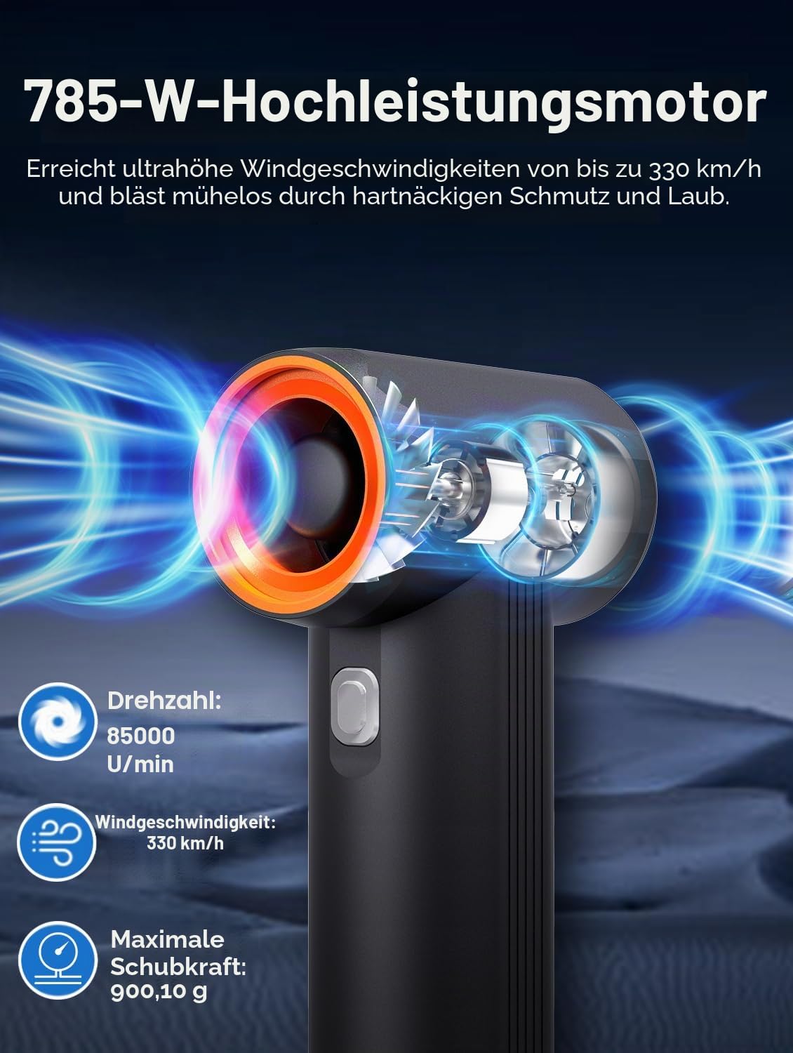 KiCA Auto Trockner Luftgebläse 785W 205MPH 54W Schnellladung 6x4000mAh Batterien Turbo-Trockner