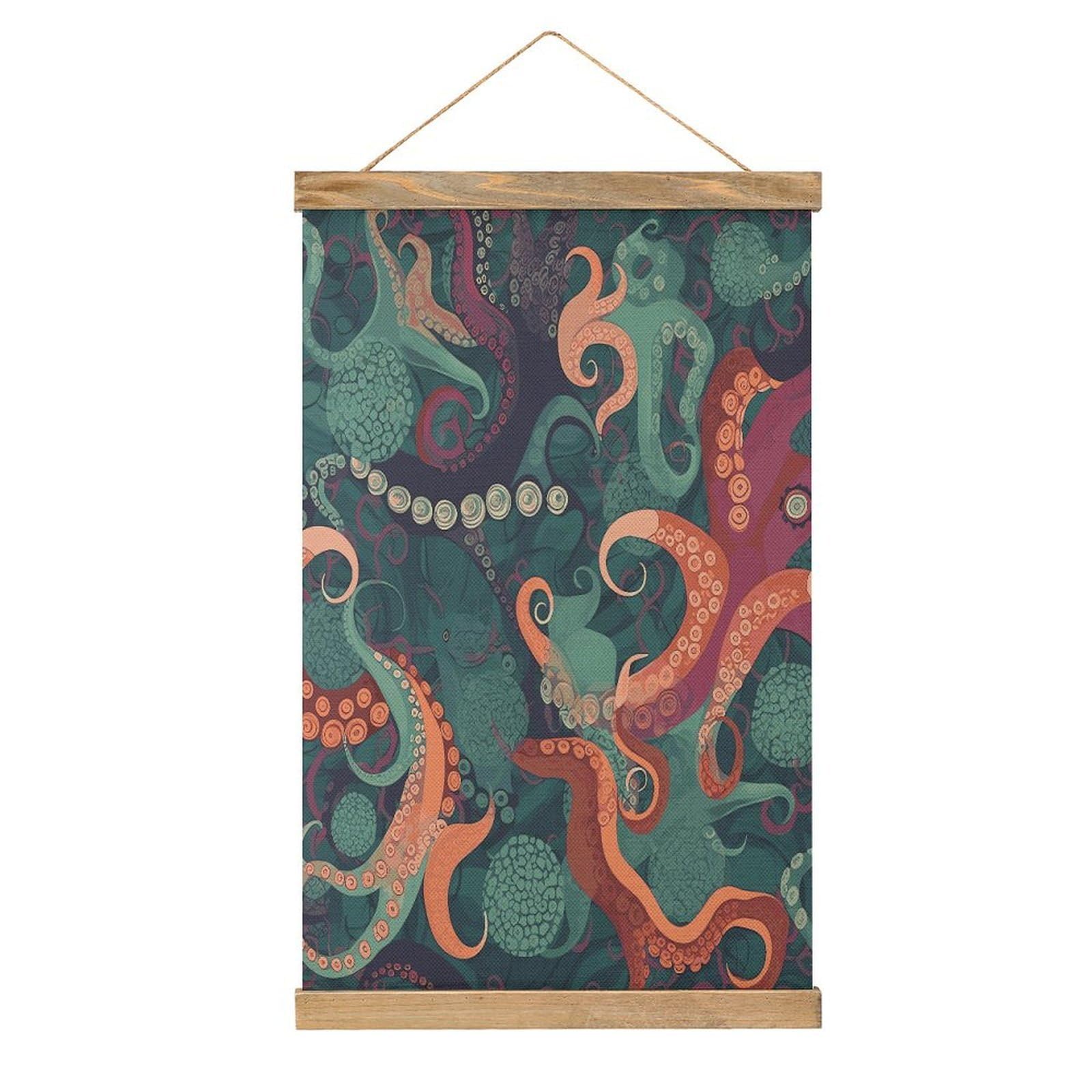 FekiLoot Abstract Octopus Wall Art Poster Hanger Frame Linen Wall Art Decor Vintage Hanging Poster Hanging Wall Decor Rustic Retro Wall Art Print for Living Room Decor 20.4 X 13.1Inches