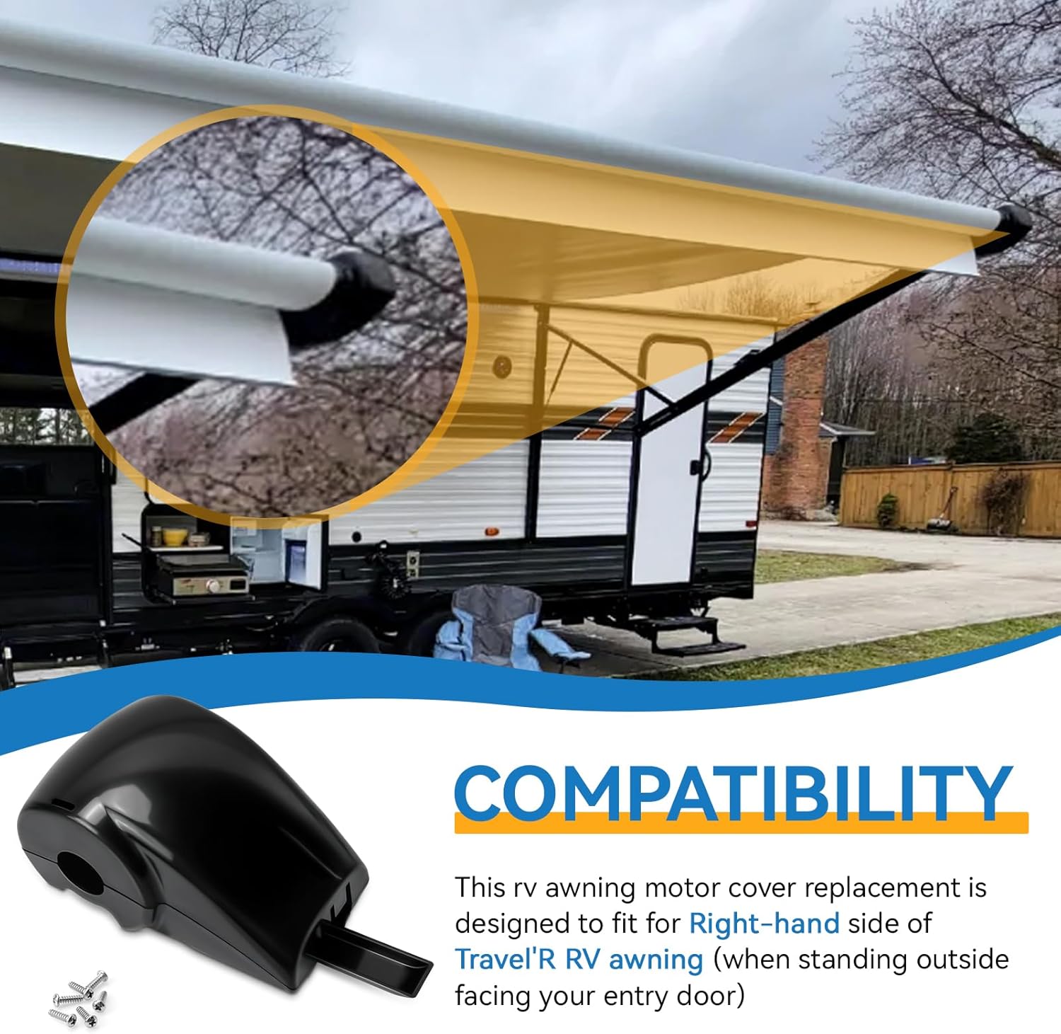 R001328BLK Rv Awning Motor Cover Replacement for Carefree Rv Awning Parts Awning Head Cover Compatible with Travel'R Awnings, Right Side, Black