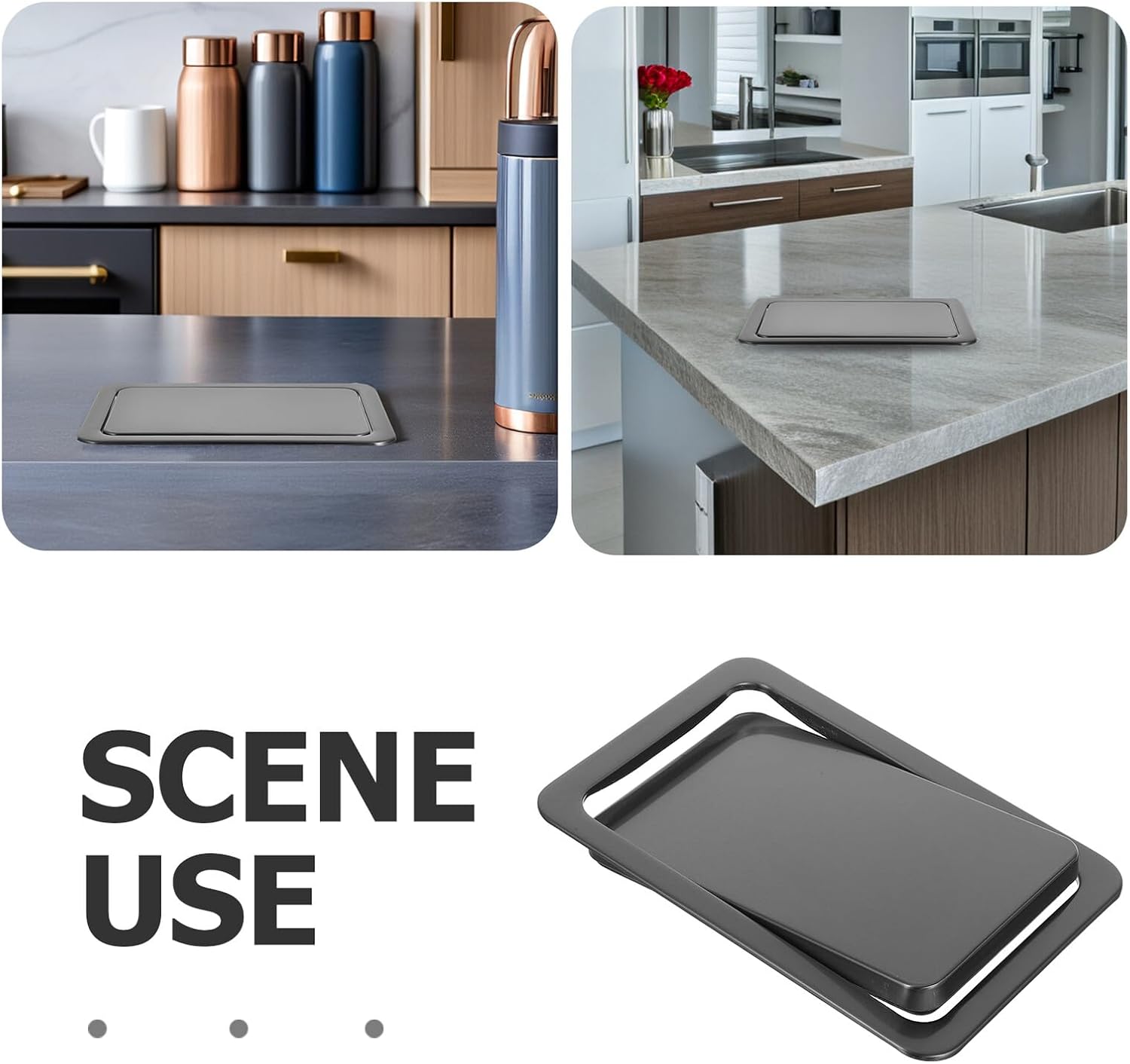 GALPADA Stainless Steel Embedded Trash Can Lid with Swing Flap, Kitchen Sink Wastebasket Cover, Concealed Countertop Waste Bin Lid for Home and Bathroom Use, Gunmetal Gray 430 Material