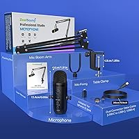 Vista 9 de ZealSound Podcast Microphone for PC/Mac/iPhone – USB Studio Mic with Noise Cancellation, RGB Lighting, Mute, Gain, Monitoring & Echo, Boom Arm & Pop