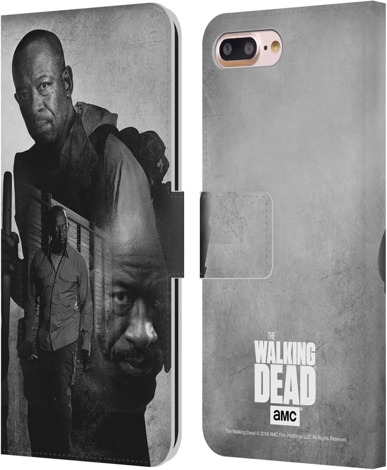 Head Case Designs Officially Licensed AMC The Walking Dead Morgan Double Exposure Leather Wallet Case Compatible with Apple iPhone 7 Plus/iPhone 8 Plus