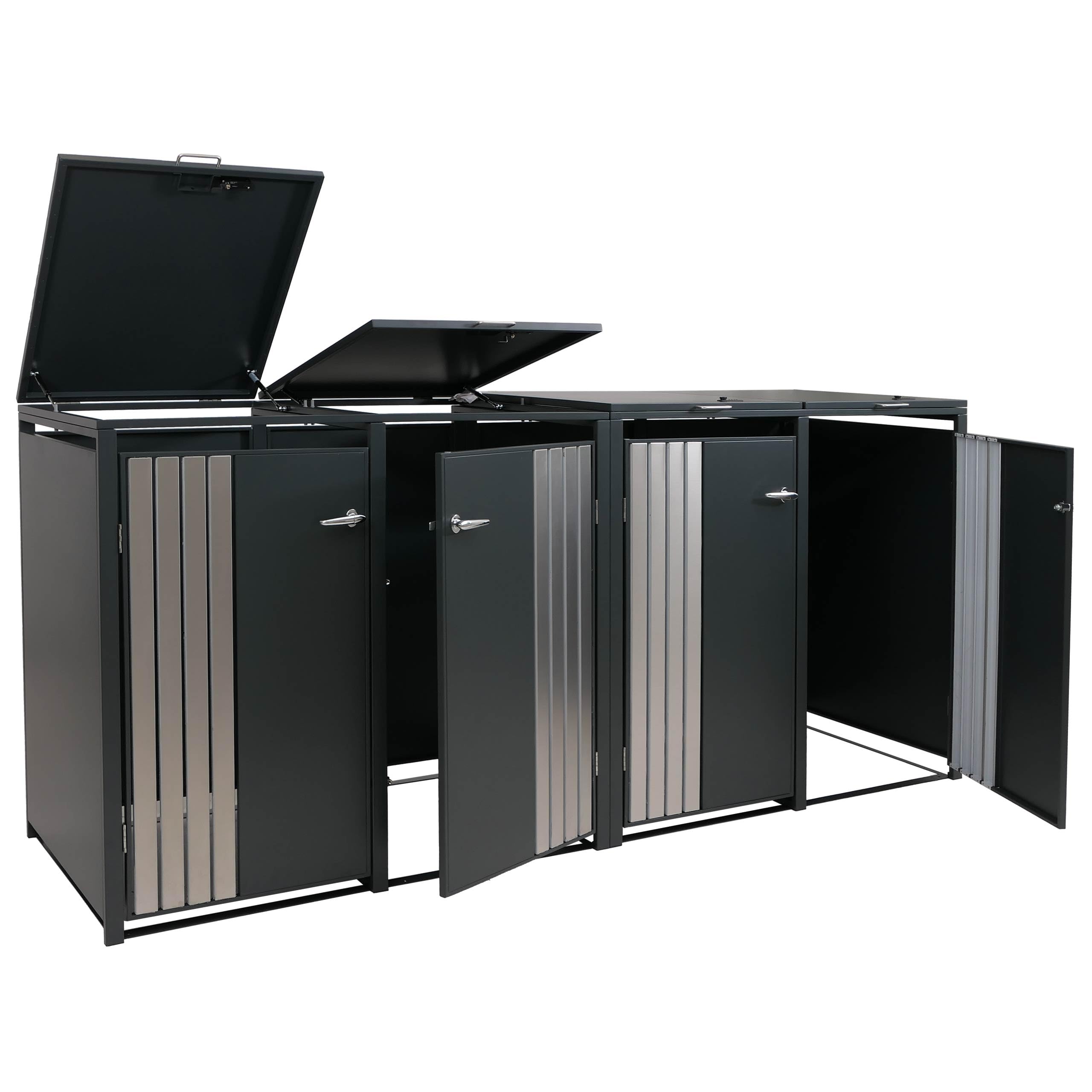 Mendler 4er-Mülltonnenverkleidung HWC-O67 - anthrazit Edelstahl | Mülltonnenbox, mit Deckel, Metall, 122x264x84cm, 104kg