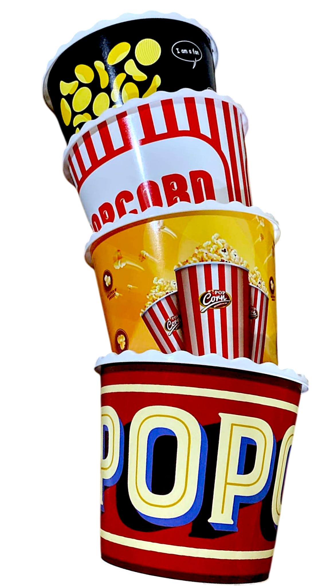 ONONEXPRESS Modern Style Reusable Plastic Popcorn Box/Popcorn Containers/Popcorn Bowls Set for Movie Theater Night - (BPA Free - 4 Pack - 75 oz) (