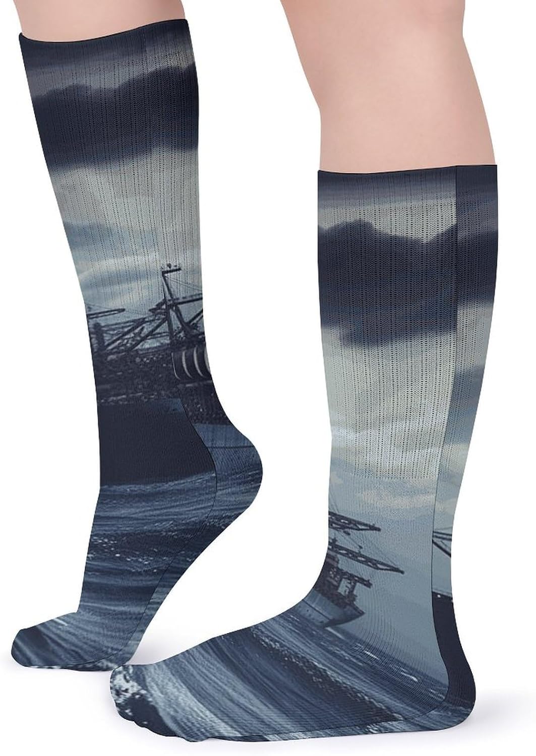 5-Pack Knee High Socks, 15.7 Inch Breathable Casual Socks Ship Ocean Stockings for Men Women