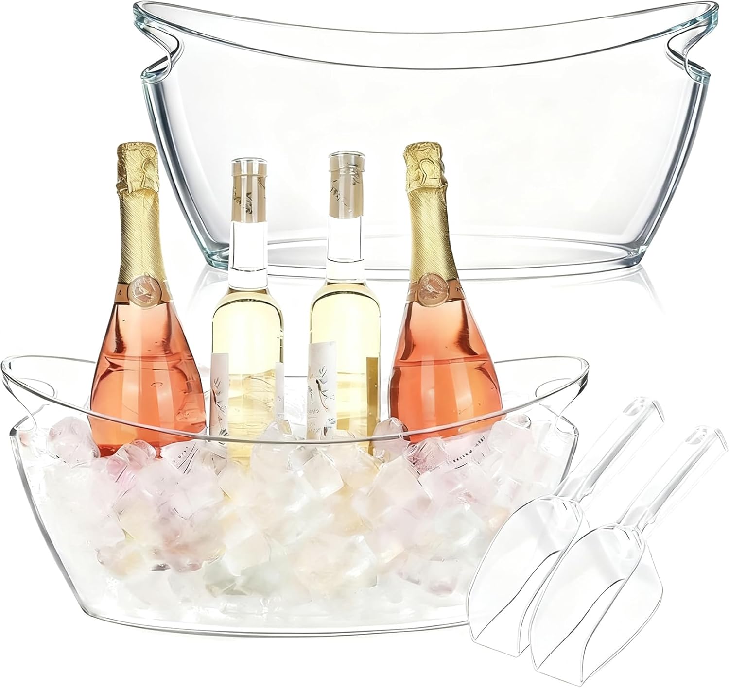 2-Pack Acrylic Ice Buckets with Scoops, 5.5L Clear ice Buckets for Parties, Mimosa Bar Supplies, Beverage Tub for Champagne, Beer, Sparkling, Wine, Cocktails