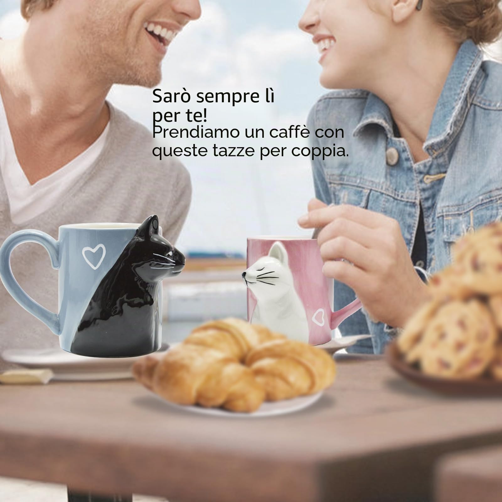 Bacio gatto Set di tazze da caffè, Set di tazze in ceramica da tè divertente e unico per la sposa e lo sposo, regalo corrispondente Per il compleanno, anniversario, matrimonio, fidanzata Moglie