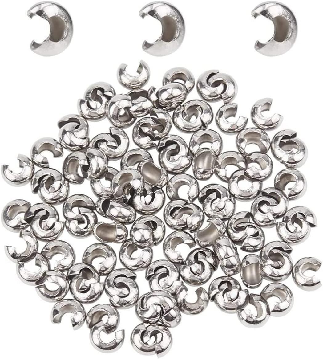 200pcs 5mm 304 Stainless Steel Open Crimp Beads Covers End Bead Caps for Jewelry Making DIY Accessories Findings Hole 2mm