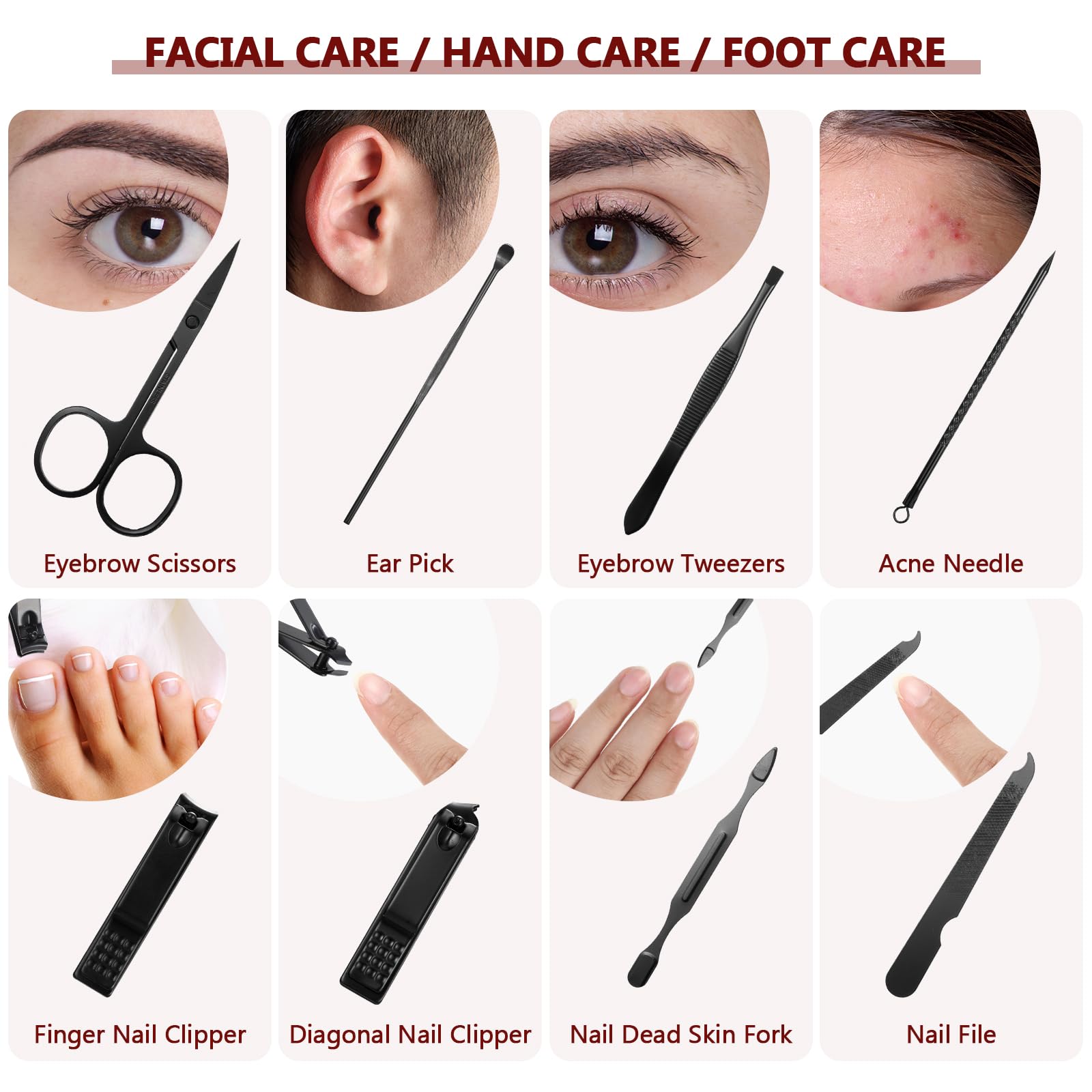 Lasnten 24-częściowy zestaw do manicure, obcinacz do paznokci, zestaw do pielęgnacji, stal nierdzewna, profesjonalny zestaw do pedicure, narzędzia do pedicure, z etui podróżnym, prezenty dla mężczyzn