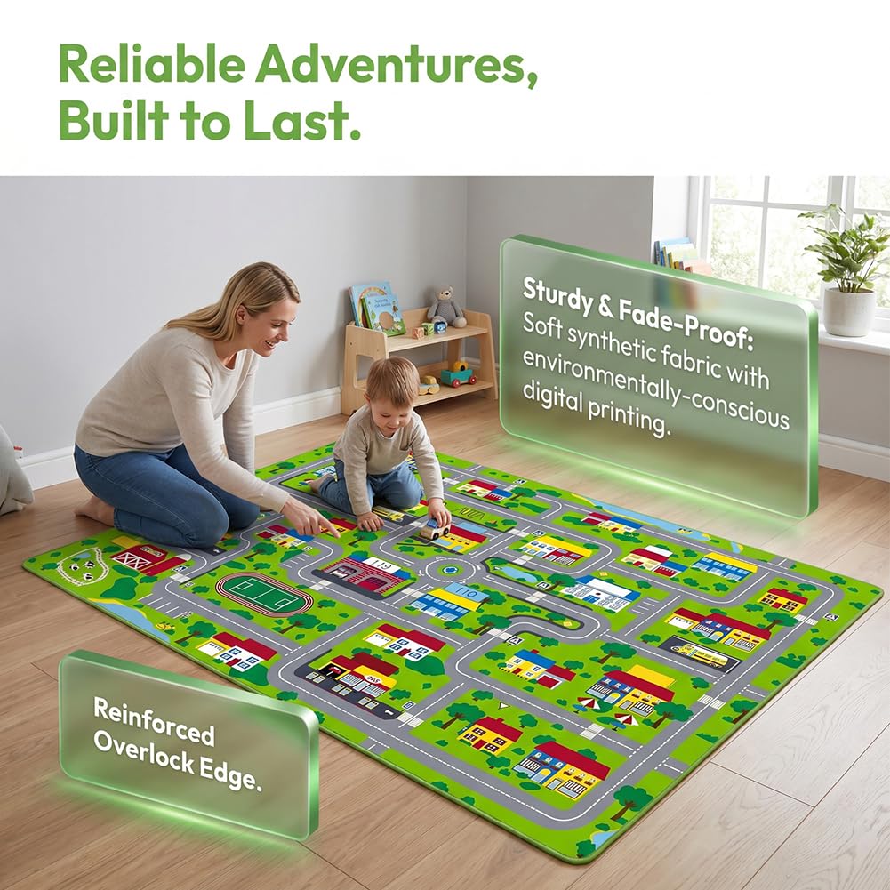 Spielteppich Stadt Rectangular Anti Slip Rug, Weicher Kuscheliger Teppich Kristall, Cartoon Teppiche Fein Vernähter Rand Ideale für Kinderzimmerdekoration und Spielspaß 80 * 120CM (Green)