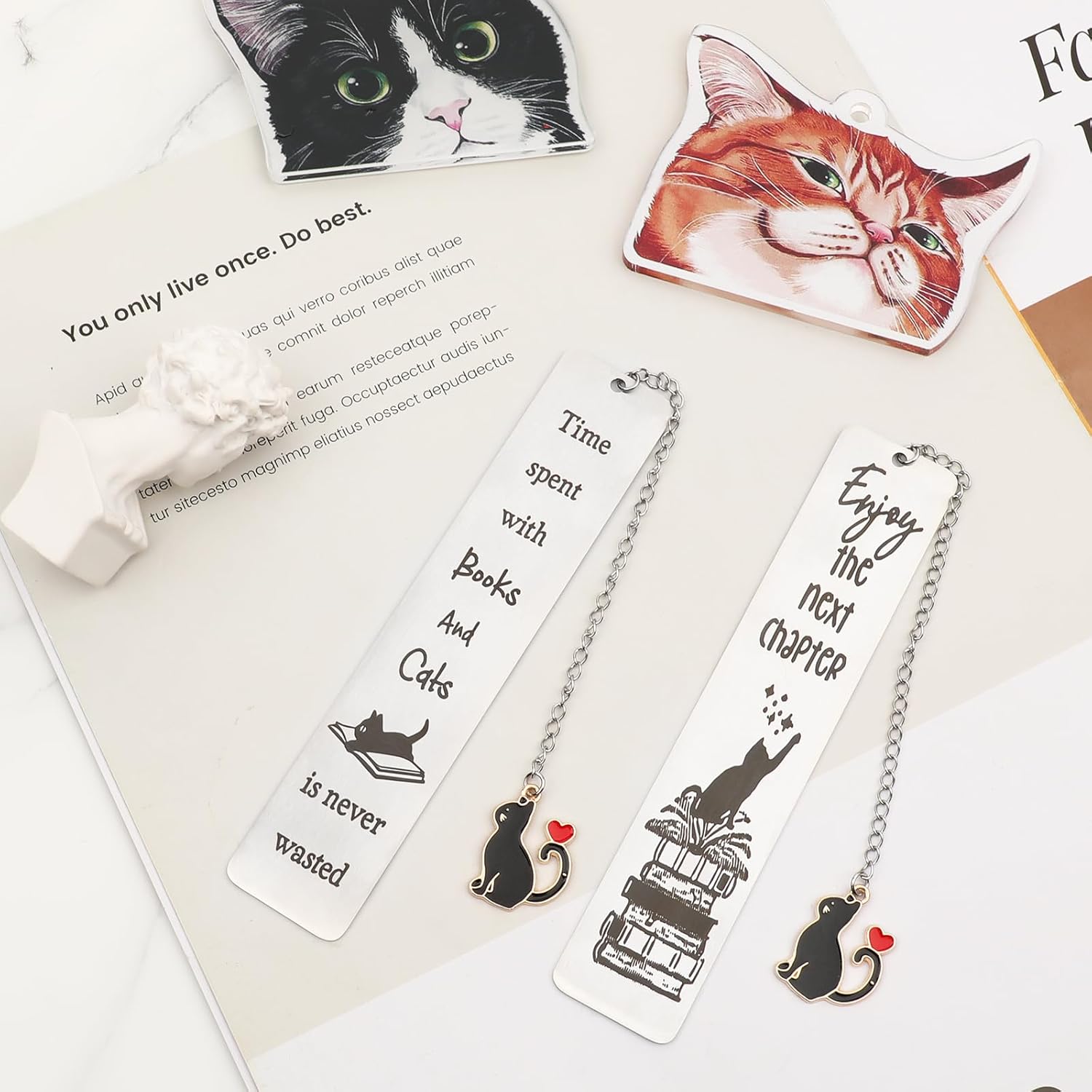 Jeffdad 2 Pcs Kitty Inspirational Words Bookmarks Funny Bookmarks Book Lover Bookish Book Marker for Birthday Gifts Stainless Steel Bookmarks for Book Lovers Kids Teachers Friends Women Men (Type one) - Image 4