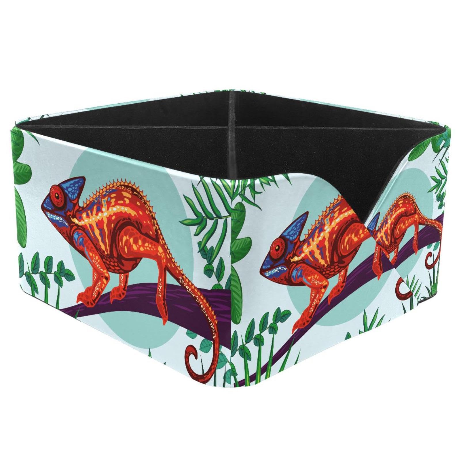 KengjuTesu Chameleon with Green Leaves Desktop Organizer Pen Holder, Rectangular Pencil Cup for Office, Study and Makeup Stations