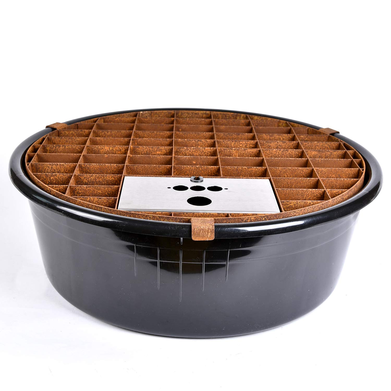 Köhko Corten Steel Cover Grid Set with PE Basin Diameter 55 cm (45 Litres) for Water Feature Fountain