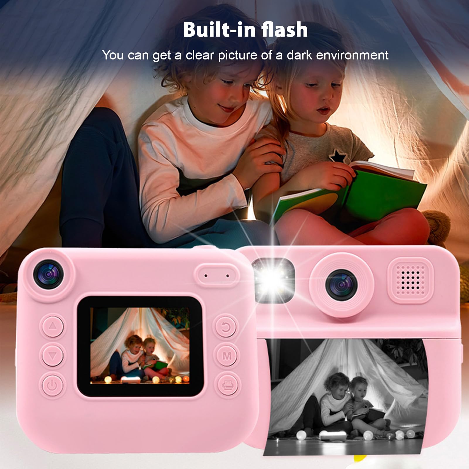 Andoer Fotocamera istantanea per bambini, fotocamera digitale per bambini con carta da stampa, 2,0 pollici, telecamera da viaggio per ragazzi e ragazze 3-14 anni (rosa)
