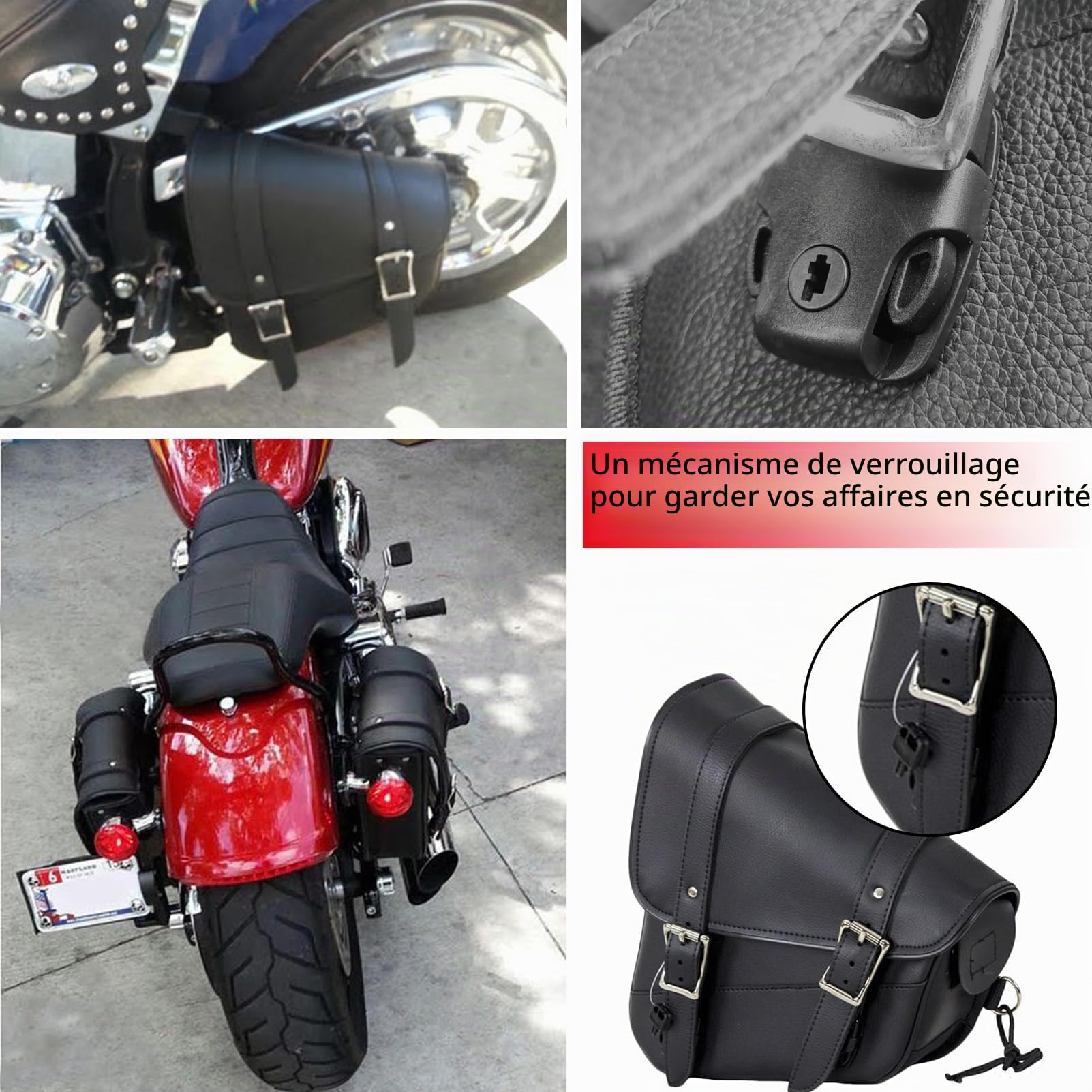Dream Apparel Sac de Bras oscillant de Moto en Cuir Noir, Sac de Selle de Moto côté Gauche, Sac à Outils adapté pour Les modèles Softail/Bras oscillant triangulé Dyna Low Rider Fat Bob