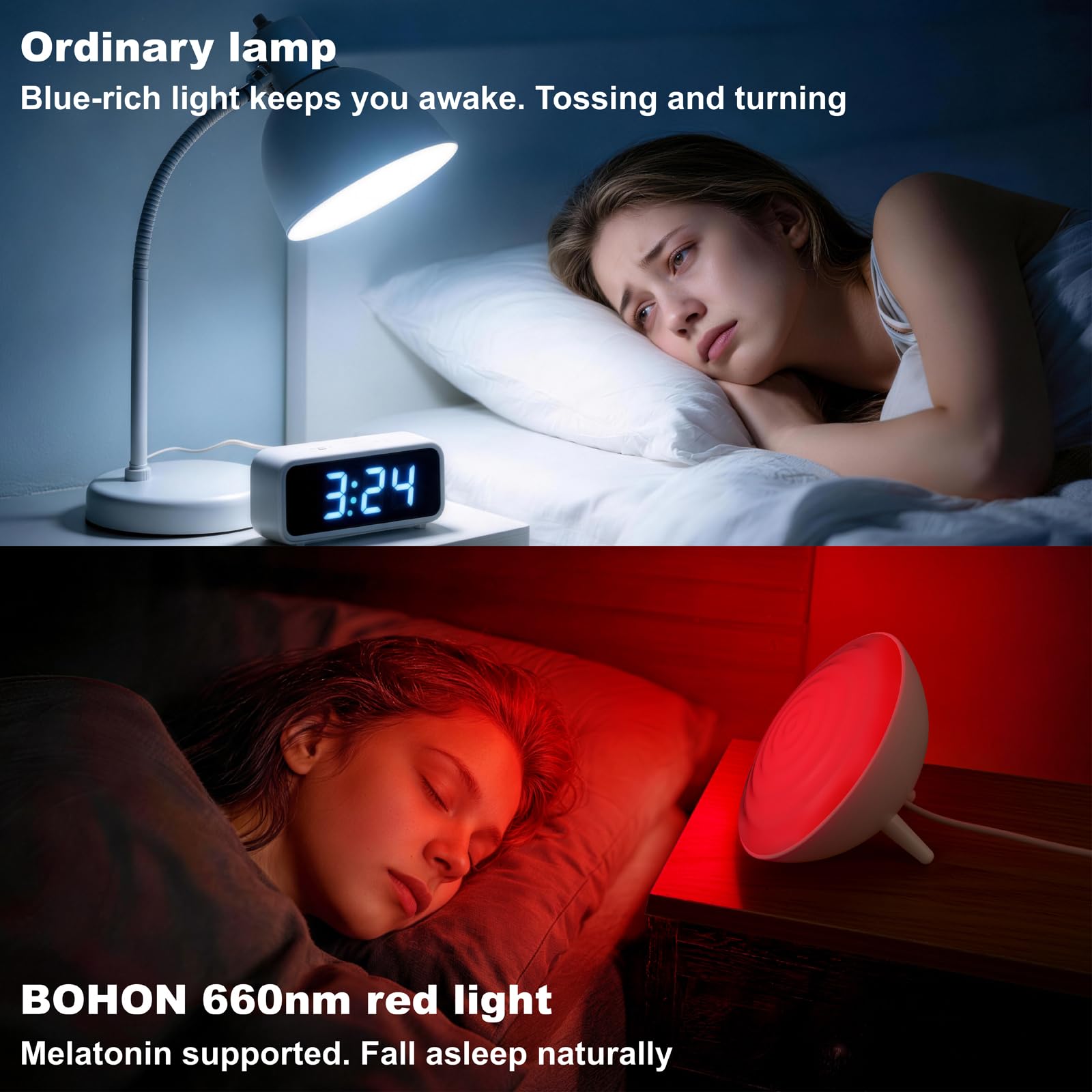 BOHON Veilleuse à lumière rouge avec minuteur, 3 modes de couleur, 10 modes de luminosité, intensité variable, lumière rouge, 660 nm, veilleuse rouge pour chambre à coucher, chambre d'enfant, maison