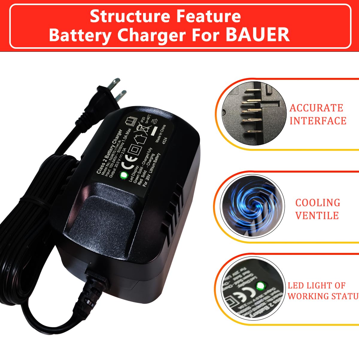 for Bauer 20v Battery Charger to Charge Bauer 20v Lithium ion Battery 1704C-B 1701C-B...