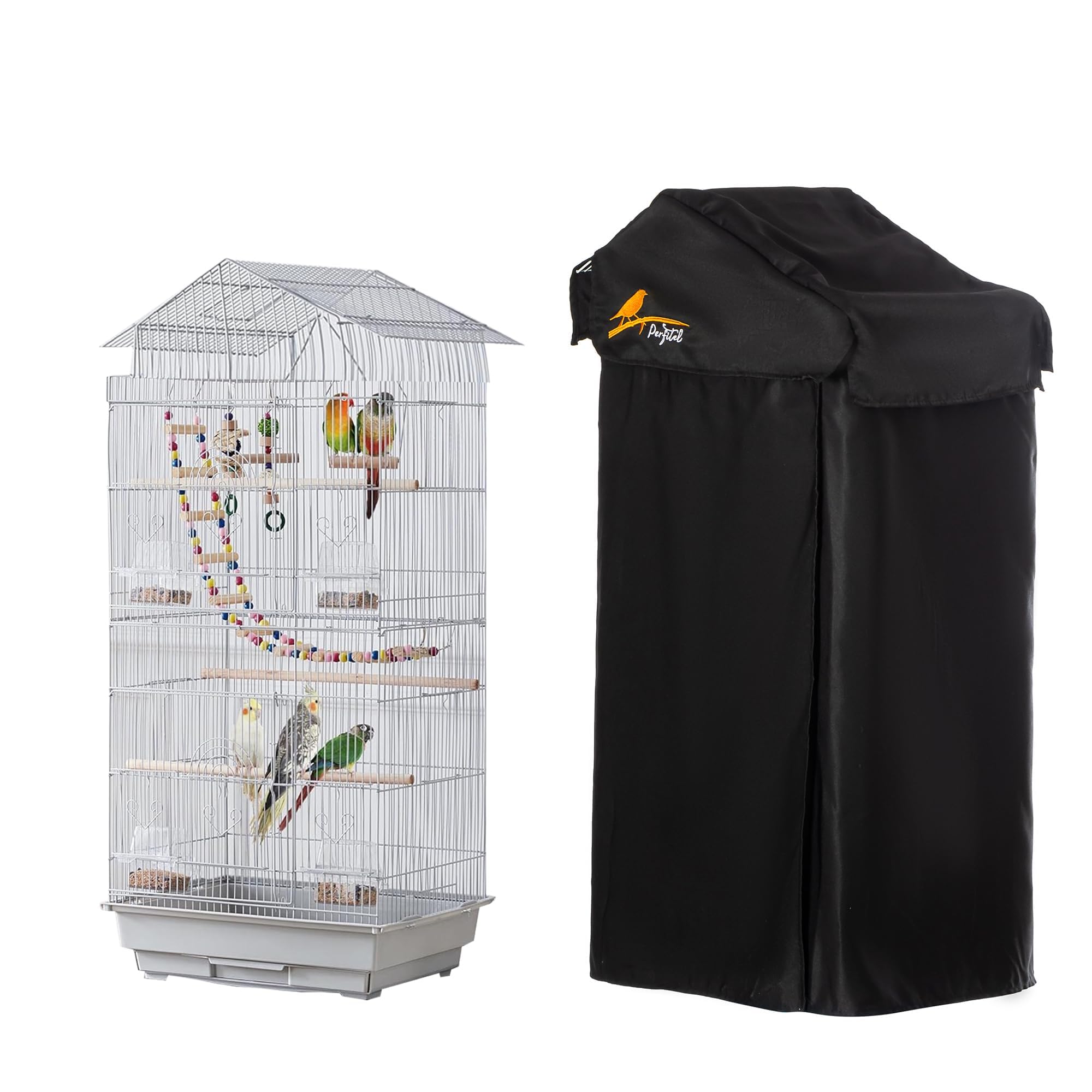 Perfitel Small Bird Cage Cover(Black) Good Night Black-Out Cover for Birdcage with Roof Top Durable Breathable Washable Material (18x14x 39) inches(cage is not Included) (18 * 14 * 40, U-Shaped)