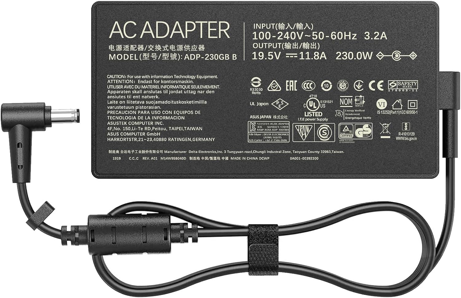 230W Charger Fit for ASUS ROG Zephyrus S GX531GM GX502GW GX701GX GX501 GU501G GU501GM GU501 GU502GV ROG Strix GL703 GL504GM GL704GM 19.5 V 11.8A ADP-230GB B Gaming Laptop Power Adapter