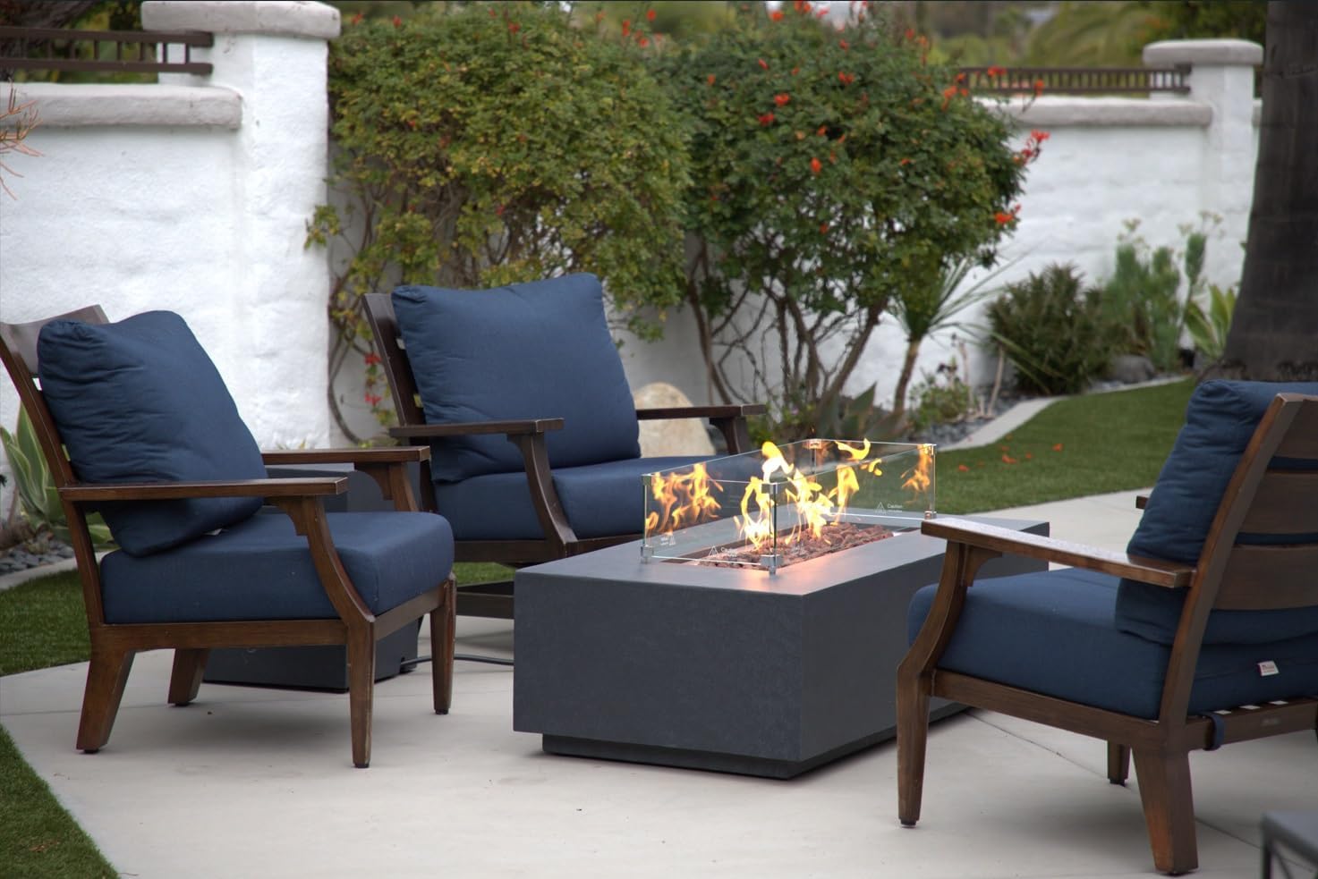 AMS Creations | Chelsea 55 inches Rectangular Natural Gas Outdoor Fire Pit Table | Concrete GFRC Fire Pit Table | with SS Burner, Canvas Cover, SS Lid, Lava Rock, and Wind Guard Included